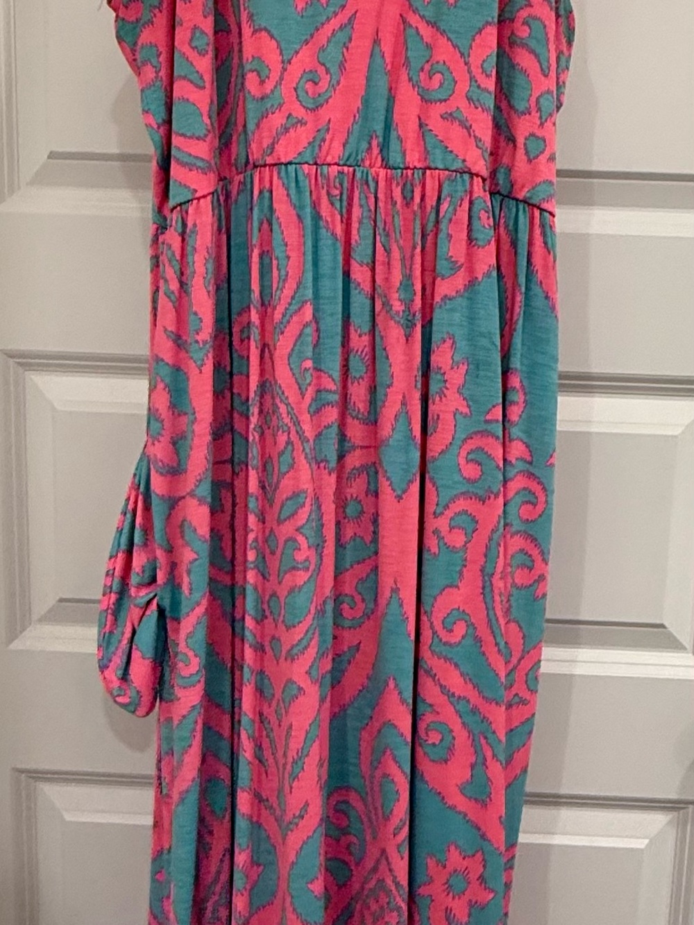 Perfectly Priscilla boutique dress Pink and Teal Patterned Maxi